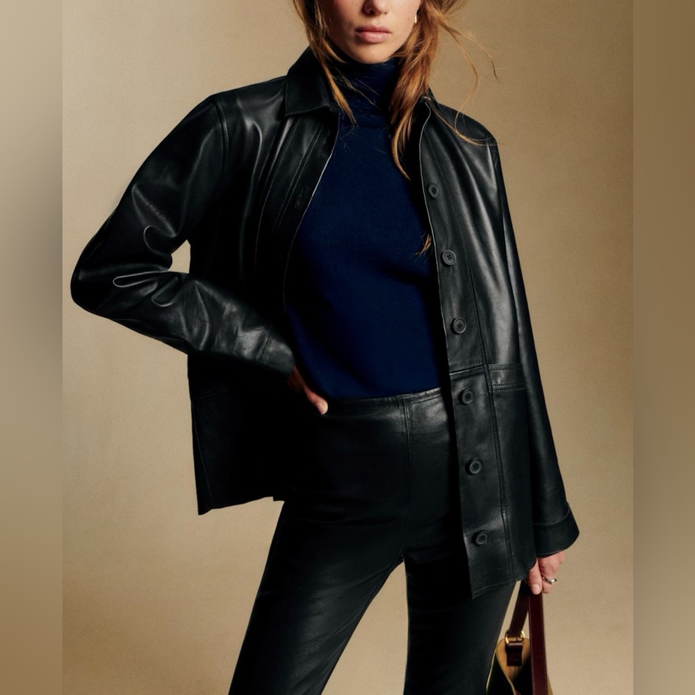 NWT Sezane - Will Jacket, size Medium, in black lamb leather